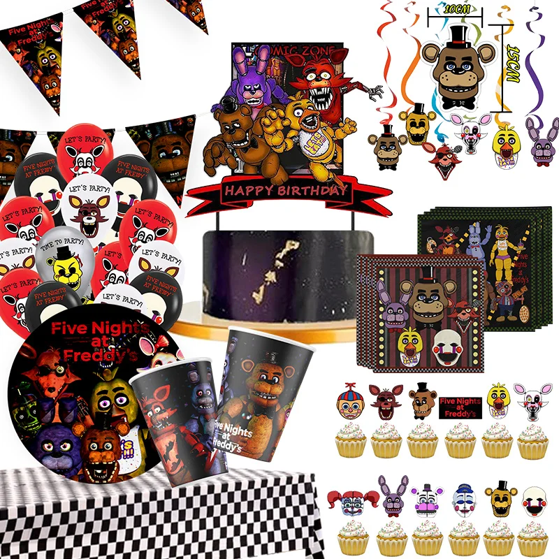 FNAF Freddy s Birthday Party Decorations Kids Disposable Fnaf Tableware Cup Plate Napkin Straw Baby Shower - FNAF Plush